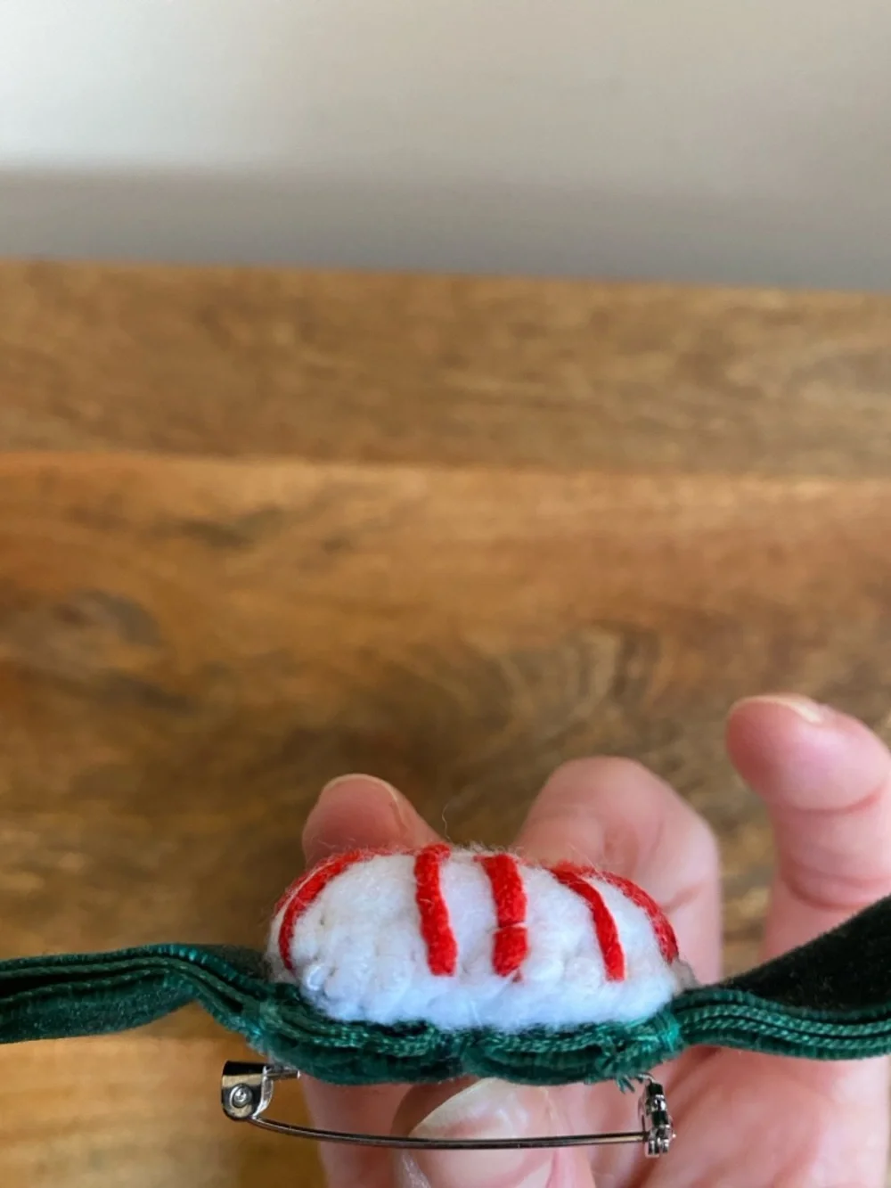 Handmade Velvet Christmas Mint Candy Bow Brooch Pin